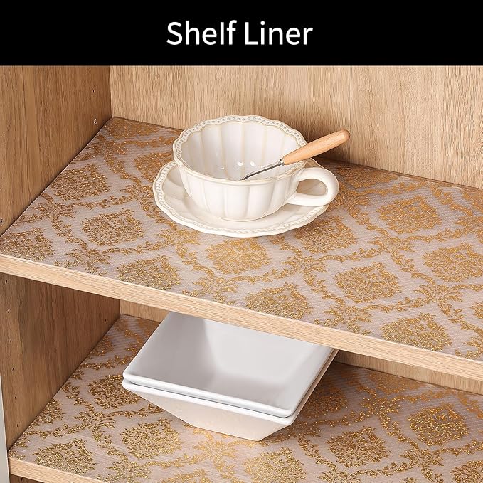 Cooyes Shelf Liner for Kitchen Cabinets – Non-Adhesive Waterproof Drawer Liner – Durable EVA Material Easy-to-Cut Shelf Paper for Refrigerator, Cupboard, Dresser with Modern Pattern