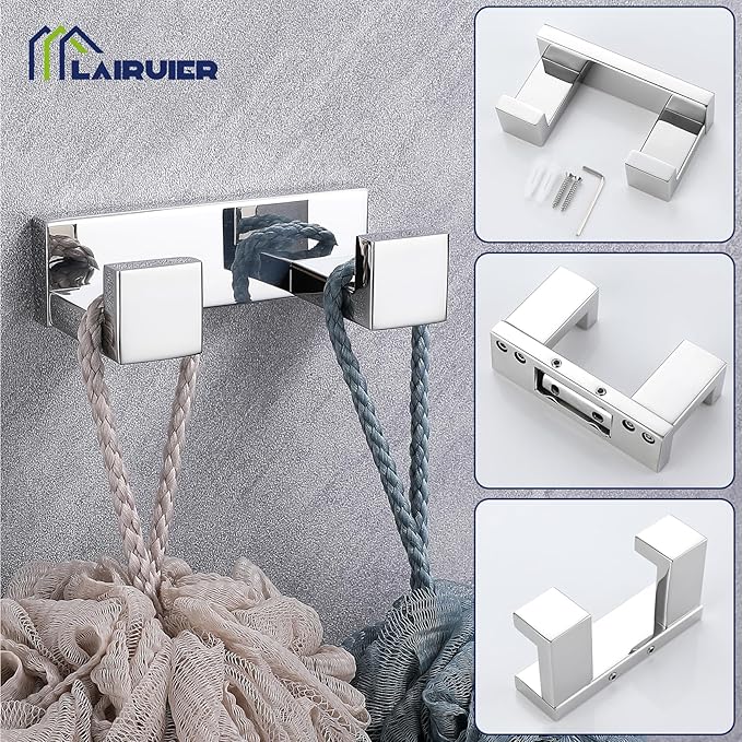 3 Pieces Polished Chrome Bathroom Hardware Accessories Set,SUS304 Stainless Steel Towel Holder Set Towel Holder Robe Hook Toilet Paper Holder Wall Mounted
