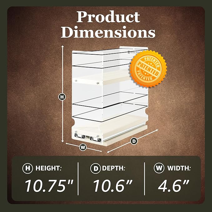 Vertical Spice - Sliding Spice Rack - Pull Out Spice Rack for Inside Cabinets, Sliding Shelves, Rack for Kitchen Cabinets - Made in USA - 2 Tier - 10.6" D x 4.6" W x 10.75" H(Cream, Fully Assembled)