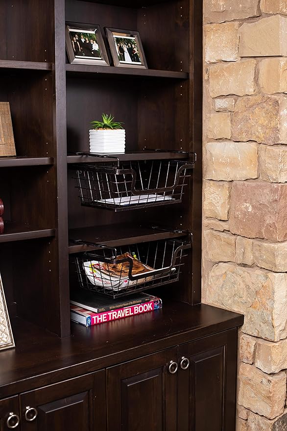 BIRDROCK HOME Wire Baskets - Set of 2 Stackable Hanging Bins - Wall Mount Shelf - Potato Onion Storage - Kitchen Pantry Organizer - Fruit Vegetable Snack Tier - Counter Cabinet Storage - Metal Baskets