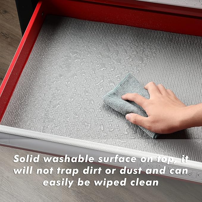 CASOMAN Professional Tool Box and Drawer Liner, Grey, Easy Cut Non-Slip Foam Rubber Toolbox Drawer Liner Mat - Adjustable Thick Cabinet Liners, 17⅜ inch (Wide) X 24feet (Long)