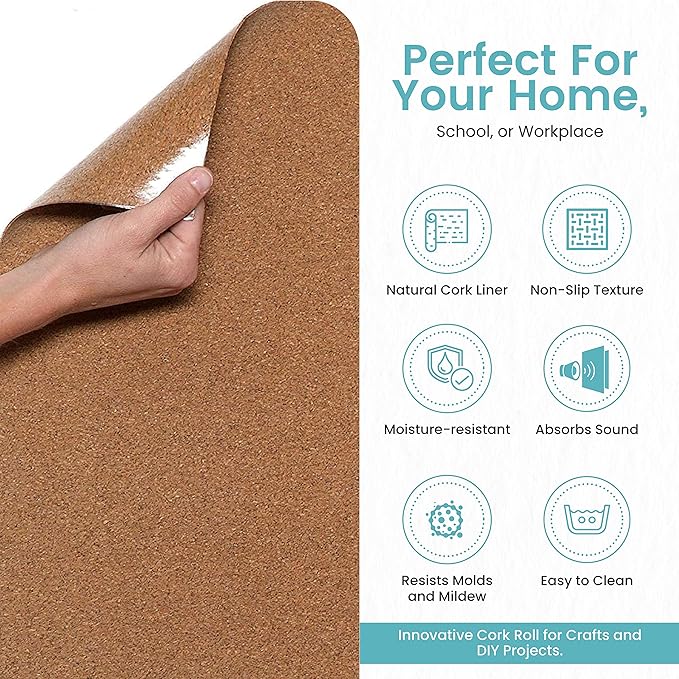 Con-Tact Brand Multi-Purpose Cork Shelf Liner, 18" x 4', Brown, Pack of 6