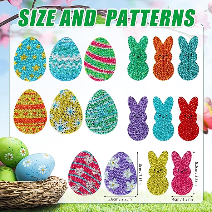 Muximud 16 Pcs Easter Diamond Art Magnets for Refrigerator DIY Eggs Bunny Diamond Painting Magnets Accessories Diamond Art Kits for Adults Easter Crafts Gifts Home Decor