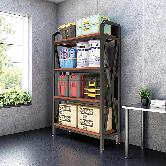 56.30'' Bakers Rack 4-Level Storage Shelves Metal and Wooden Kitchen Shelves, Kitchen Organizers and Storage, for Garage, Pantry, Bathroom, Closet (4-Tier 56.3" H x 33.5" W x 15.8" D)