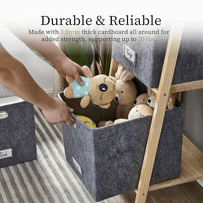 DECOMOMO Felt Storage Bins, 11 inch Cube Storage Bin with Labels for Shelves Kallax (Cube 11" / 6pcs, Dark Grey)