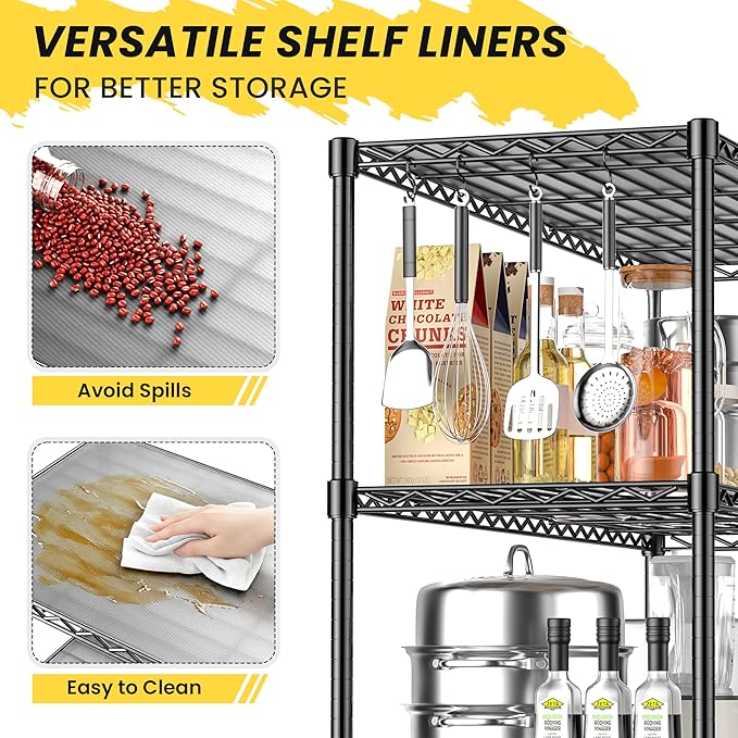 3-Tier Storage Shelves 795LBS Metal Shelving Unit, Adjustable Wire Rack Small Shelf Organizer with 3 Shelf Liners for Kitchen Pantry Office Bedroom Closet Garage 24" W x 14" D x 30" H Black
