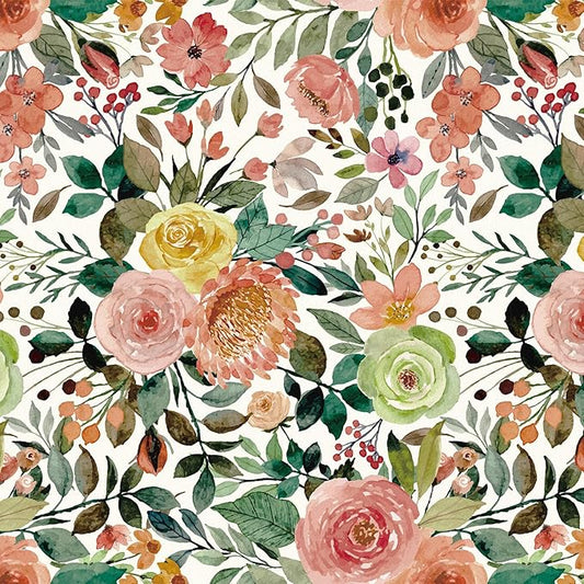 Floral Pattern Self-Adhesive Contact Paper, Oil and Water Resistant Drawer Liner Wallpaper for Dresser, Kitchen Cabinets, Dollhouse Walls, Arts & Crafts Decal (118.1" x 17.3", White Camellia)