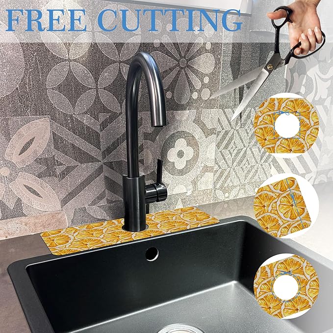 Yellow Fruit Lemon Faucet Mat Splash Guard Yellow Fruit Lemon, Soft Diatom Mud Material, Strong Water Absorption, Non-slip,Easy to Clean for Bathroom, Kitchen 15"X5.5"