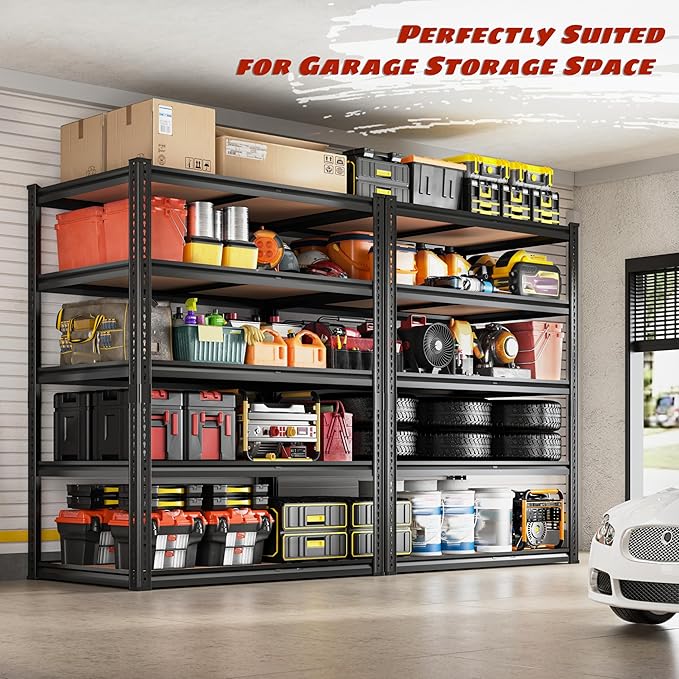2250LBS Storage Shelves Heavy Duty 5 Tier Garage Storage Shelving, Adjustable Metal Shelving Unit Utility Rack Shelf for Warehouse, Pantry, Closet, Kitchen 72" H x 35.56" W x 16" D, Black