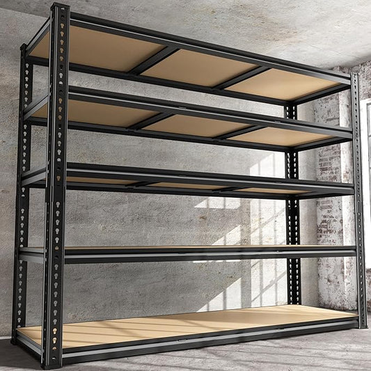 48" W Garage Shelving Heavy Duty 2800LBS Garage Storage Shelves, 5 Tier Adjustable Metal Shelving Unit Utility Rack Shelf for Warehouse, Pantry, Closet, Kitchen 72" H x 48" W x 18" D, Black