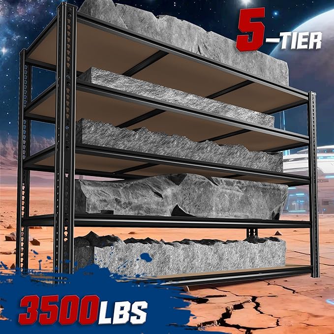 3500LBS Garage Shelving 60" W Metal Shelving 72" H Storage Shelves Heavy Duty 5 Tier Adjustable Shelving Unit for Storage Rack Pantry Shelf Commercial,60" W x 18" D x 72" H,2PC