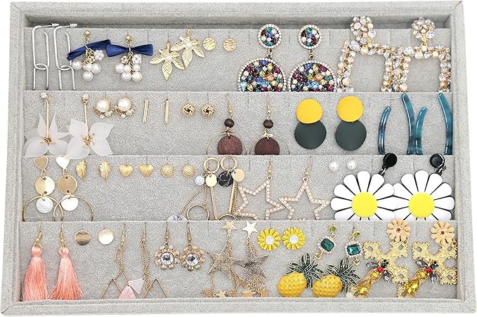 Stratalife Stud Earring Organizer Stackable Jewelry Tray Removable Display Tray Organizer for Jewelry Necklace Earring Drawer Insert Grey