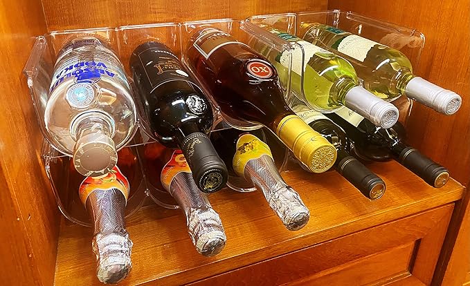 OKITCHEN Set of 2 Refrigerator Wine Rack, Cabinet Water Bottles Storage Organizer, Stackable Wine Rack for Kitchen Countertop Save Space, 1-Bottle 2 Packs