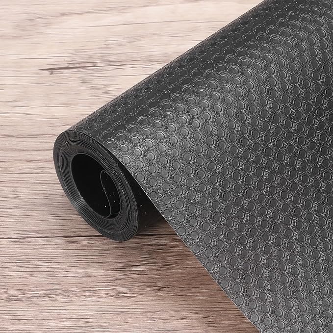 HARFINGTON Shelf Liner 24" x 10ft EVA Non-Slip Drawer Mats Waterproof Circular Mesh Texture Liner for Kitchen Cabinets Cupboard Refrigerator Shelves, Black
