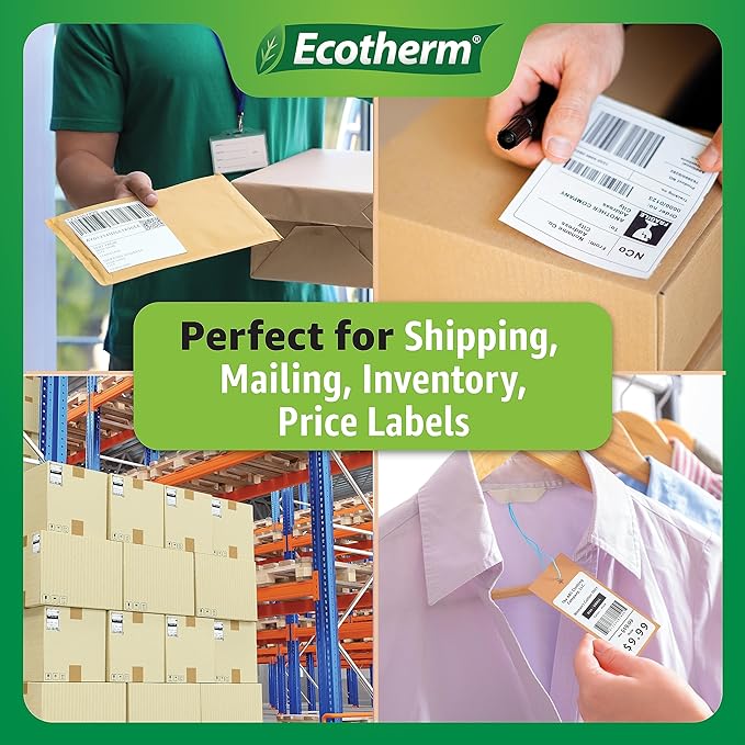 2.25" x 1.25" Thermal Labels | 6 Rolls | 12600 Labels | fits Zebra, Munbyn, Rollo, Godex, Arkscan, iDPRT, Offnova Thermal Label Printers and More | Blank White Adhesive Stickers by Ecotherm