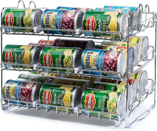 Che'mar Can Organizer for Pantry - Stackable Can Rack for 36 Cans, Canned Food Storage, Pantry Shelf, Kitchen Cabinet or Countertop. (Chrome) | for Pantry, Canned Food Storage, Pantry Shelf, Kitchen Cabinet, Countertop