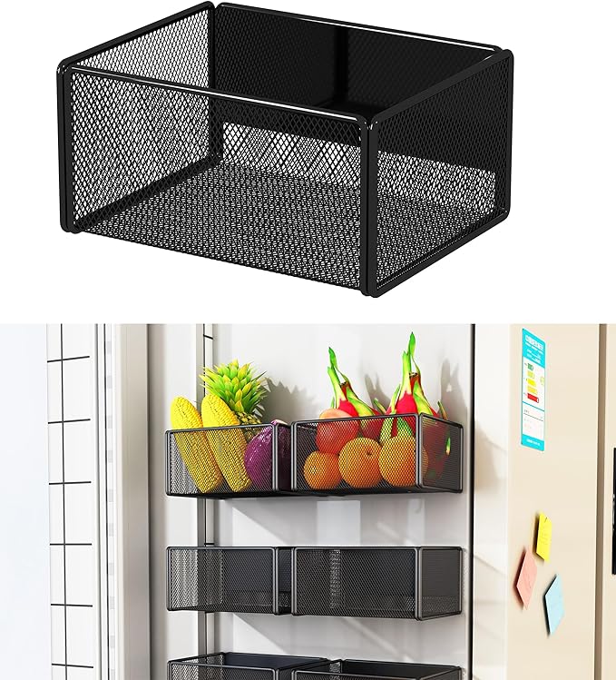 LIFEFAN Magnetic Basket Organizer Holder for Fridge Magnetic Storage Bin Box Containers for Refrigerator Whiteboard Classroom (Small, Black)