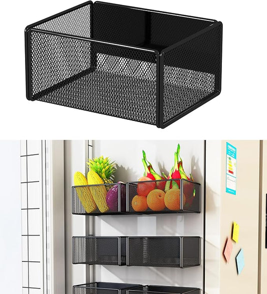 LIFEFAN Magnetic Basket Organizer Holder for Fridge Magnetic Storage Bin Box Containers for Refrigerator Whiteboard Classroom (Small, Black)