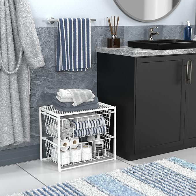 ClosetMaid Wire Basket 2 Drawer Organizer Unit with Shelf for Pantry, Closet, Clothes, Linens, Sturdy Steel, Easy Assembly, White