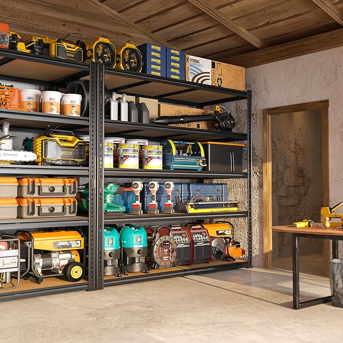 48" W Garage Shelving Heavy Duty 3050LBS Garage Storage Shelving, 5 Tier Adjustable Metal Shelving Unit Utility Rack Shelf for Warehouse, Pantry, Closet, Kitchen 72" H x 48" W x 24" D, Black,2PCS