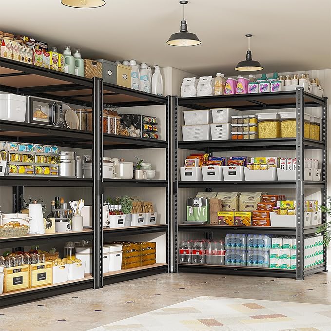 REIBII 2200LBS Storage Shelves 5 Tier Garage Shelving Heavy Duty, Adjustable Metal Shelving Unit, Garage Shelves for Basement, Warehouse, Pantry, Closet, Kitchen 72" H x 35.55" W x 16" D, 2 Pack | Heavy Duty, Adjustable, 2020LBS Capacity, Garage, Pantr...
