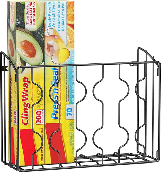 Simple Houseware Wall Door Mount Kitchen Wrap Organizer Rack, Black