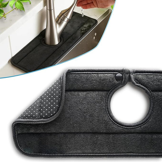 The Original Ternal Sinkmat Drip Catcher & Splash Guard, Faucet Mat for Sinks – Absorbent Microfiber, Machine Washable Counter Protector & Drying Mat for Kitchen, Bathroom or RV [Black, 15in, 1 Pack]