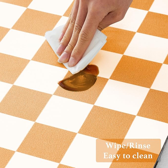 Checkered Dish Drying Mat for Kitchen Counter, Coffee Bar Station Accessories, Retro Cute Aesthetic Modern Absorbent Drainer Mat Kitchen Drying Mat Easy Clean, Orange 16" x 24"