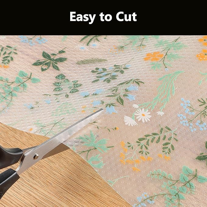INNOLITES Shelf Liners for Kitchen Cabinets – Drawer Liner Waterproof & Oil-Proof, Non-Adhesive EVA with Floral Pattern – Durable Washable, Easy to Cut (Sage Green, 17.7" x 360")