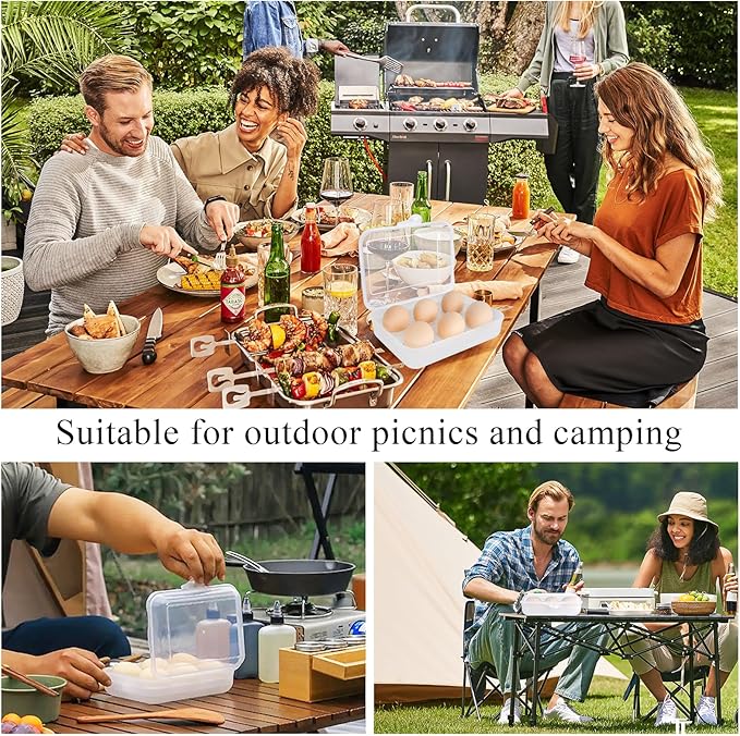 Elesunory 2 Pack Egg Container, Shockproof Camping Egg Holder, Clear Egg Container For Refrigerator, Leakproof Egg Holder for Camping Picnic Travel Outdoor, Portable Egg Carriage for Tray(6 Gird)