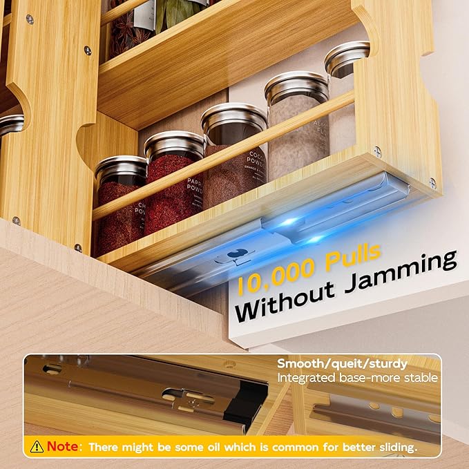Jolitac Bamboo Pull Out Spice Rack for Cabinet, Slide Out Drawers, Space-Saving Seasoning Kitchen Pantry Sliding Vertical Organization, Easy to Install, 6" Wide, 2 Drawers(1.85" Wide), 2-Tier