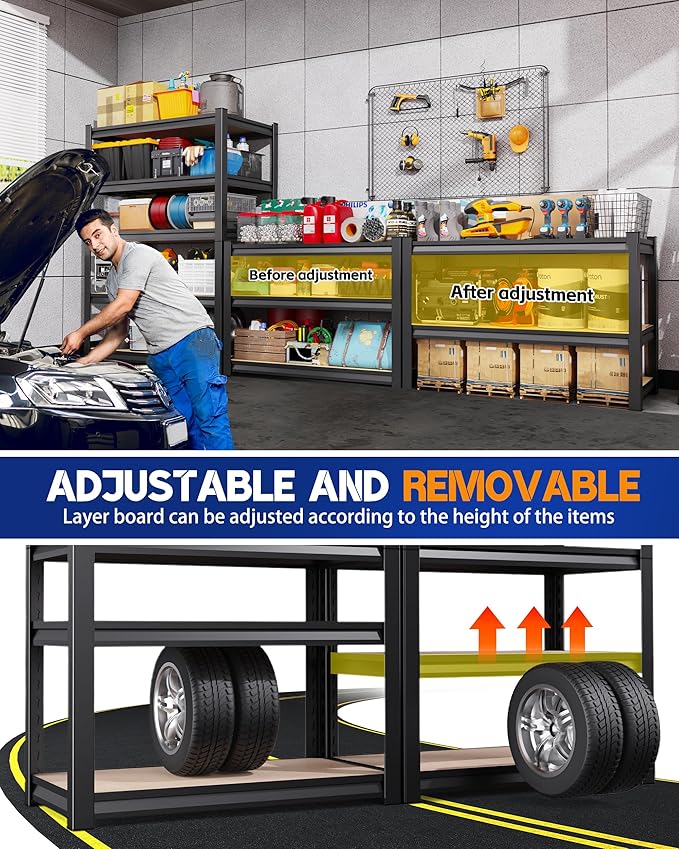Set of 2 Garage Shelving Heavy Duty Storage Shelves, Adjustable Metal Shelving Unit, Utility Garage Organizer Shelf for Basement, Pantry, Kitchen, Warehouse,13.8" D x 31.5" W x 71.2" H