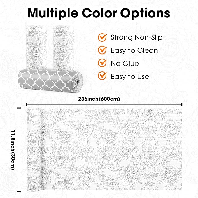 Gopas Drawer and Shelf Liners for Kitchen Cabinets Non-Adhesive Cabinet Liners Strong Grip Non Slip Waterproof Contact Paper for Cabinets and Drawers Shelves Cupboard,Flower,12IN X 20FT