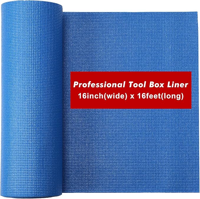 CASOMAN Professional Grade High Grip Tool Box Liner, Drawer Liner, and Shelf Liner, Blue, 16 inch (Wide) x 16 feet (Long), Adjustable Thick Cabinet Liners