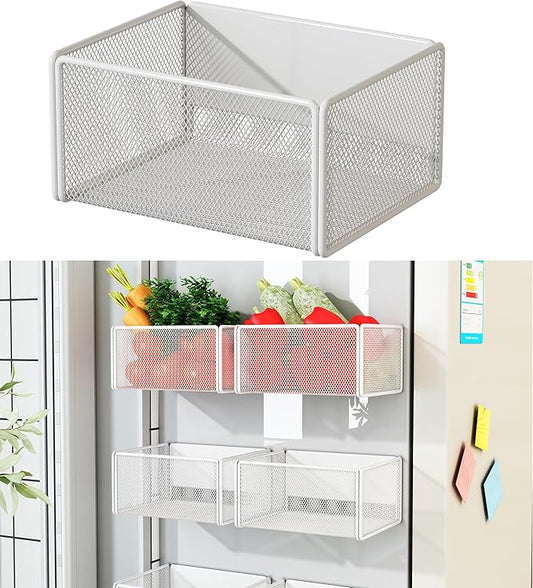 LIFEFAN Magnetic Basket Organizer Holder for Fridge Magnetic Storage Bin Box Containers for Refrigerator Whiteboard Classroom (Small, White)