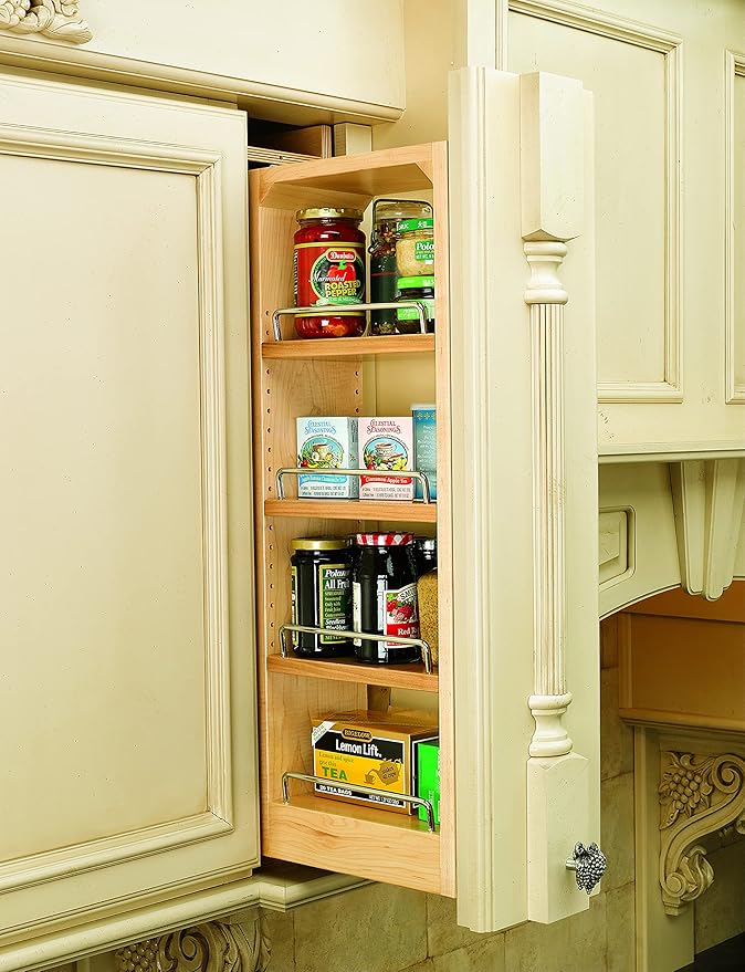 Rev-A-Shelf Kitchen Cabinet Pullout Wall Filler Wooden Organizer Slide Out Pantry Storage w/Soft-Close in Multiple Sizes, 6 x 36 In, 432-WFBBSC36-6C