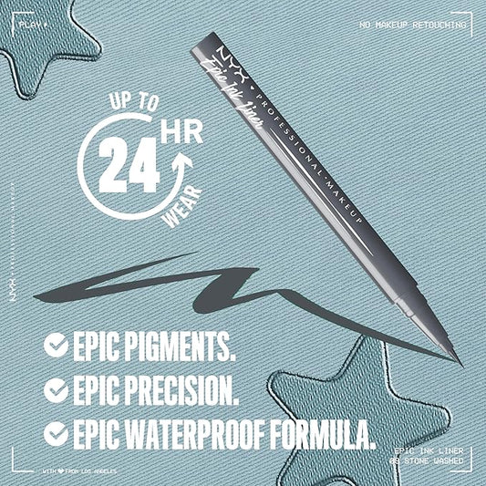 NYX PROFESSIONAL MAKEUP Epic Ink Liner, Waterproof Matte Liquid Eyeliner with Vegan Formula - Stone Washed (Grey)