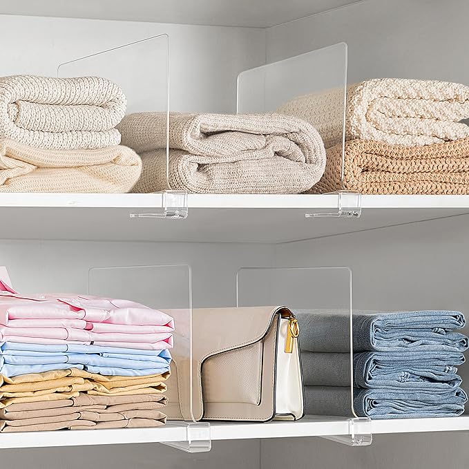 HBlife 10 Pack Clear Shelf Dividers, Vertical Purse Organizer for Closet Perfect for Sweater, Shirts, Handbags in Bedroom and Kitchen, Adjustable Acrylic Bookshelf for Organization