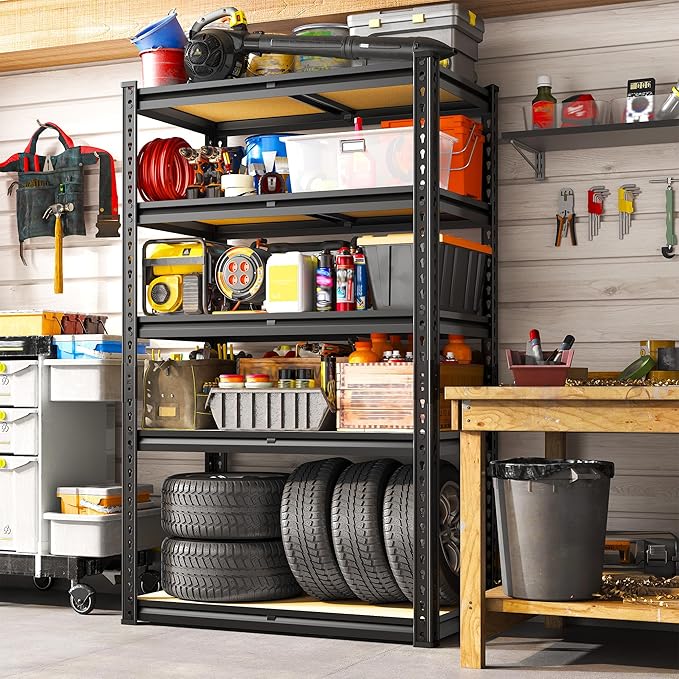 REIBII Storage Shelves 5 Tier Garage Shelving Heavy Duty Metal Shelving 2020LBS Adjustable Metal Shelf 59.8" H Pantry Shelf for Garage Pantry Closet Kitchen Basement 28" W x 12" D x 59.8" H, 2 Pack
