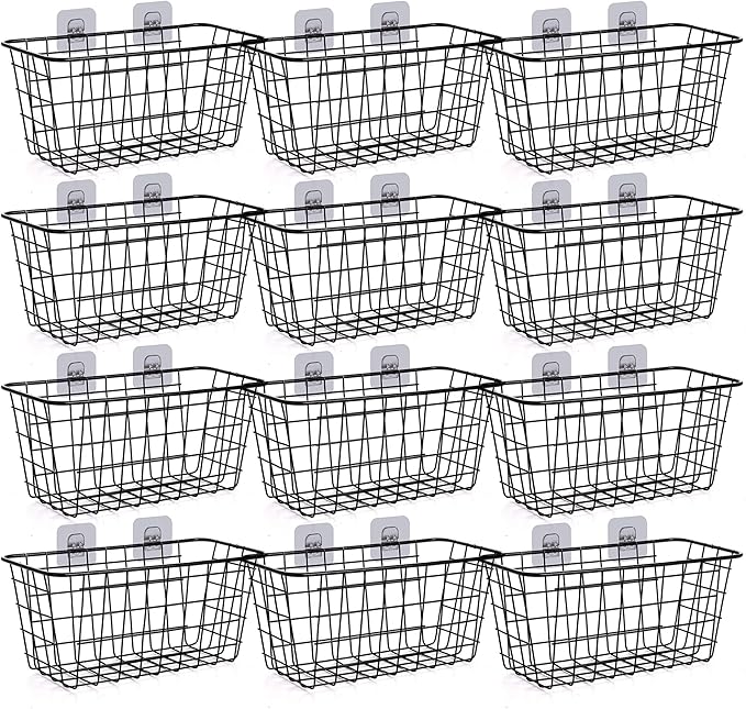 XINFULL 12 Pack Wire Storage Baskets Household Metal Wall-Mounted Containers Organizer Bins for Kitchen Bathroom Freezer Pantry Closet Laundry Room Cabinets Garage Shelf, Medium