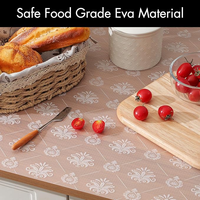 Cooyes Shelf and Drawer Liners for Kitchen Cabinets, Non-Adhesive Cabinet Liners, EVA Waterproof Durable Shelf Paper for Refrigerator, Shelves, Cupboard with Modern Pattern, Easy to Cut
