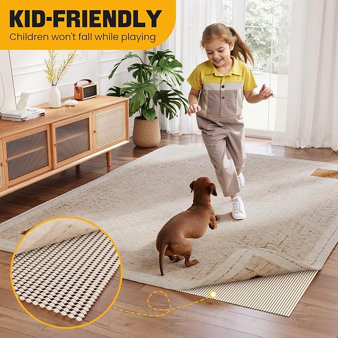Jorvila Non-Slip Rug Pad Gripper 5x7 Feet, Anti Skid Mat for Under Area Rugs, Keeps Rugs in Position and Safe, Thick Cushioned Carpet Pad for Hardwood Floors Protection