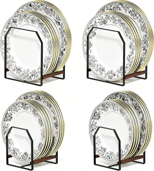 4 Pack Plate Organizer for Cabinet, Arched Metal Dish Holder Rack, Plate Rack Organizer for Cupboard, Space Saver Dish Storage Rack, Holds 6–12 Inch Plates, 2 Large 2 Small, Black