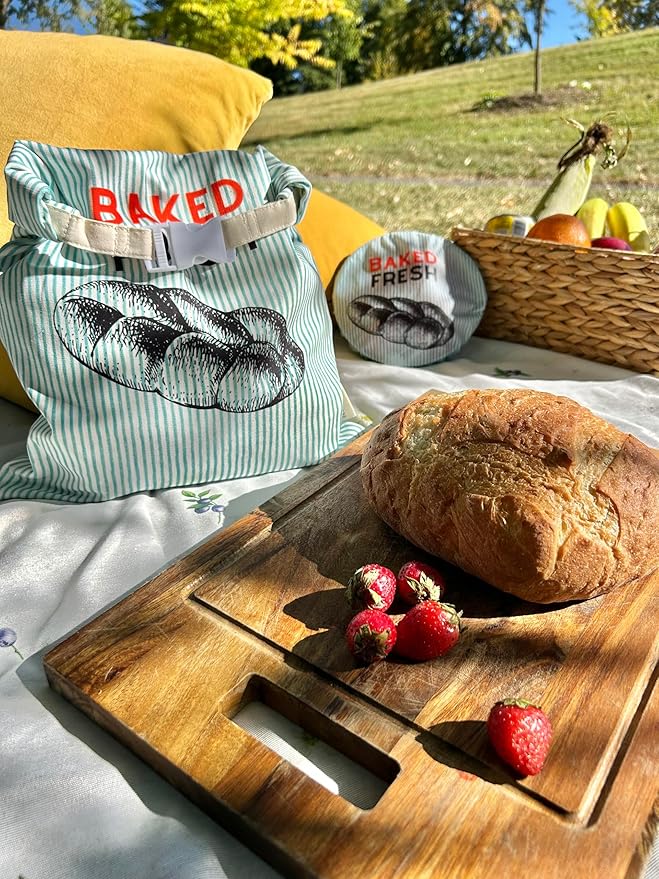 OH LA PEAR 3 pack, including - 2 XL Reusable Beeswax Bread Bags for Homemade Bread & Sourdough + 1 Bowl Cover (medium size), Eco-Friendly, Natural, Food-Safe Storage Bag to Keep Loaves Fresh Longer