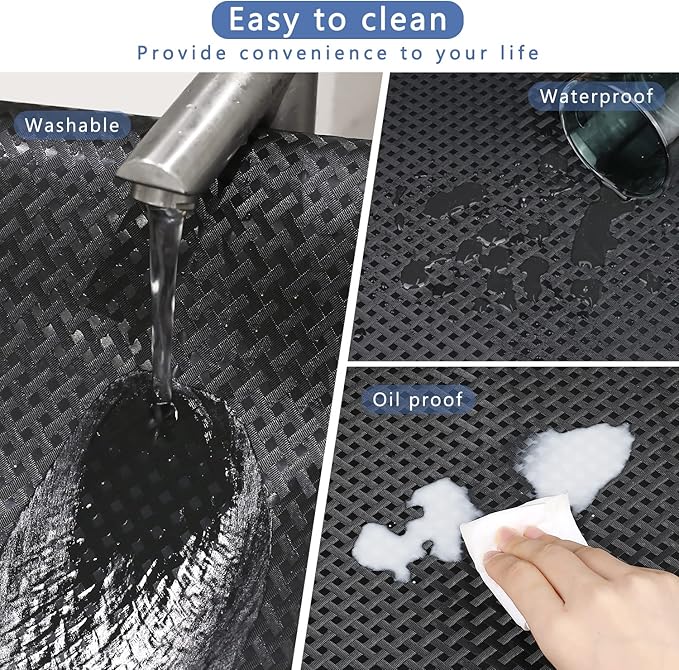 HooTown Shelf Liner Kitchen Cabinet Drawer Mats 23.6 Inch Wide x 196.8 Inch Long, Non Slip EVA Plastic Water Resistant Pad for Bathroom Drawers, Shoe Shelves, Under Sink, Black