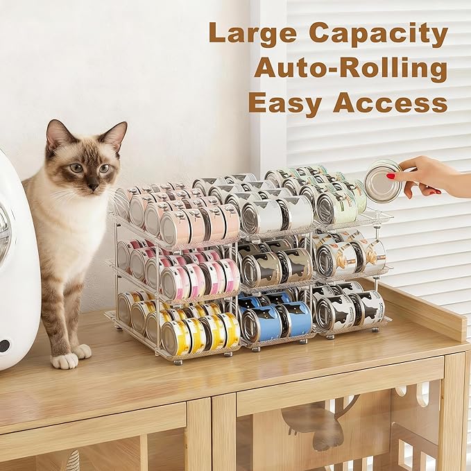Can Organizer for Pantry, Modular 3 Tier Adjustable Cat Food Can Organizer Large Soup Can Storage Beverage Cans Clear Canned Goods Holder for Pantry and Fridge