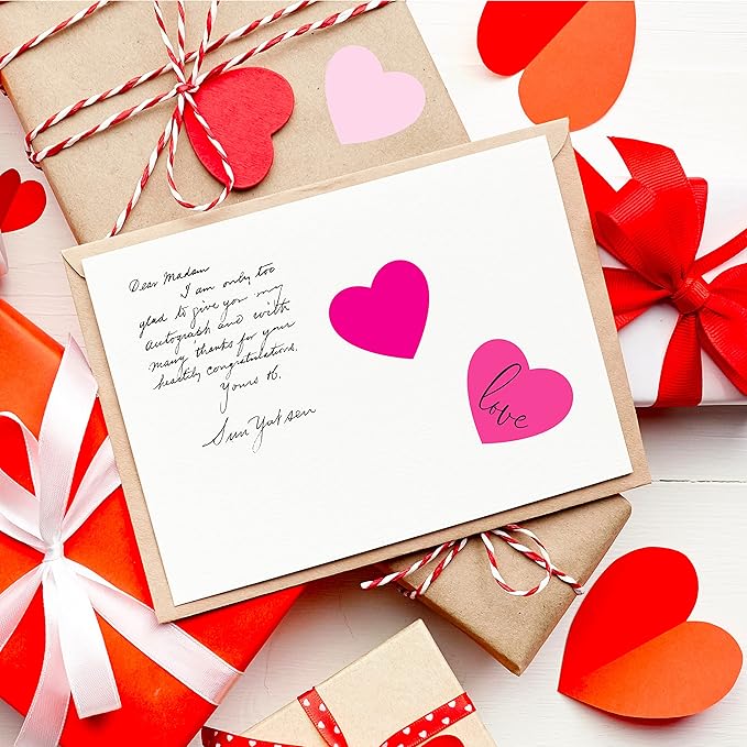1200 PCS Pink Heart-Shaped Stickers, 10 Gradient Pink Designs Self-Adhesive Labels with Perforation Line in Roll, Use for Valentine's Day, Award Charts, Teachers & Classrooms, Bookmarks (3/4" Each)