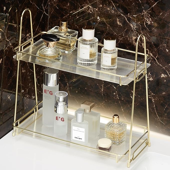 Bathroom Organizer Countertop, 2 Tier Bathroom Counter Organizer Tool-Free 10S Assembly, Acrylic Countertop Organizers Shelf for Vanity Dresser Skincare Kitchen Storage