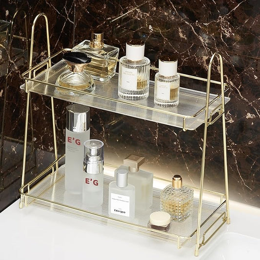 Bathroom Organizer Countertop, 2 Tier Bathroom Counter Organizer Tool-Free 10S Assembly, Acrylic Countertop Organizers Shelf for Vanity Dresser Skincare Kitchen Storage