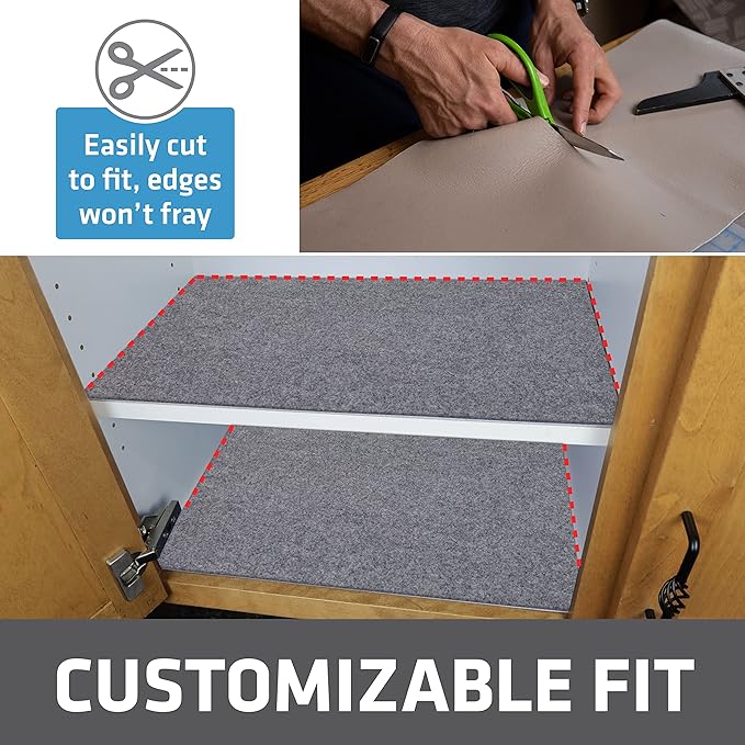 Drymate Premium Luxury Shelf & Drawer Liner, Thick Cushioned Fabric, Non-Adhesive, Absorbent, Waterproof, Slip-Resistant, Liners for Kitchen Cabinets, Cupboards(USA Made)(12”x59”)(24-Pack)(Light Grey)